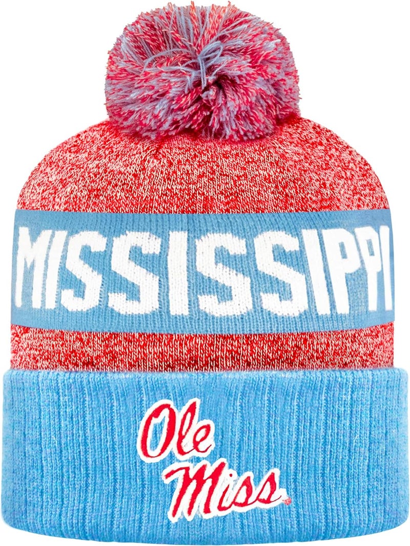 LogoFit NCAA Team Color-Embroidered Logo -Cuffed Knit Skully Beanie Pom Hat-OSFM - Image 1